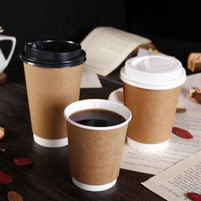 Ventes chaudes d'encre à base d'eau personnalisée en plastique gratuit en gros jetable imprimé papier kraft tasse café pour boisson chaude